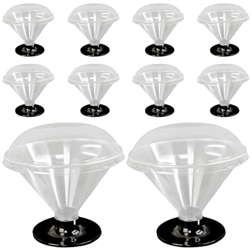 VILLCASE Mini Dessert Cups Clear Tasting Sample Shot Glasses with Dome Lids 10pcs 135ml Clear Plastic Parfait Cups Disposable Diamond-shape Appetizer Cup Serving Bowls for Parties Weddings