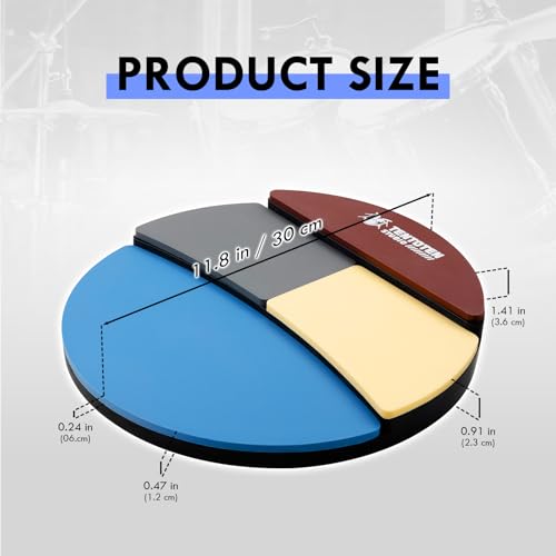 TENTOTEN Drum Pad, 4 Kinds Elasticity Drum Practice Pad for Snare, Tom, Floor-tom & Ride Cymbal, Silent Practice Drum Pad and Portable Practice Pad for Drummers (12\")