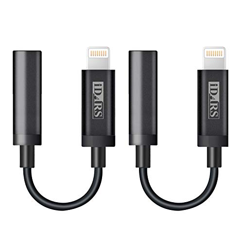 iDARS Lightning to 3.5mm Headphone Jack Adapter Dongle MFi Certified iPhone Audio Adapter Apple Connectors for iPhone Xs/Xs Max/XR/X/8/8Plus/7/7Plus (2 Packs- Black)