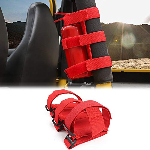 Roll Bar Fire Extinguisher Holder, Adjustable Fire Extinguisher Strap Mount for Jeep Wrangler CJ, YJ, TJ, LJ, JK, JKU, JL, JLU JT (Red)