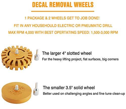 Toolly Car Decal Remover Wheel Set - Universal Pinstripe Sticker Eraser Vinyl Wrap Adhesive Removal Tool For Your Rv, Truck, Boat, Aircraft #TOP1