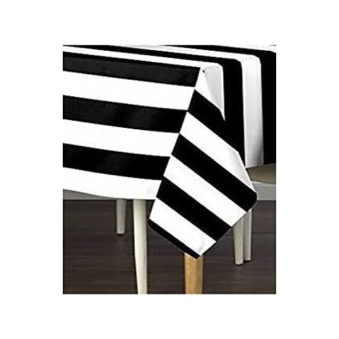 KS Linens Tablecloth Rectangular 45x54 and 54x72 Inch - Stylish Fabric Design with Stripes - Multiple Colors - Ideal for Restaurants, Dining Tables, and Events (54x72, Black & White) Cover
