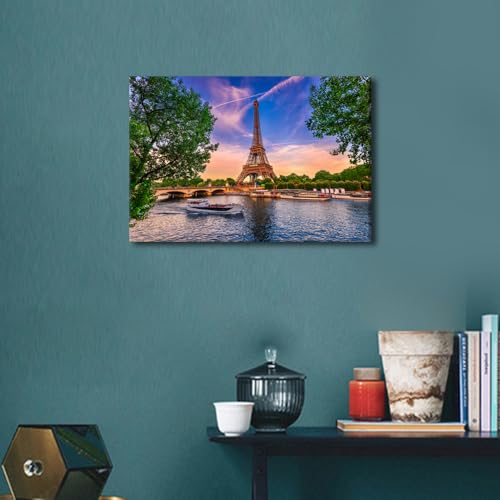 Cuadro de París para salón con atardecer en el río Sena y la Torre Eiffel 3
