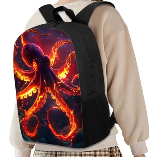 Cool Animal Print Backpack with Lunch Box Pencil Case Magical Lightning Octopus Backpack for Boys Girls Large Capacity Lightweight Red 17 Inch School Bag Set for Kids2