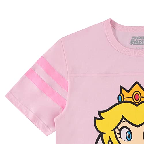 Nintendo Ladies Princess Peach Shirt - Mario, Zelda, Kirby, Princess Peach and Donkey Kong Varsity Stripe Sleeve Athletic Tee (Light Pink, Small)3