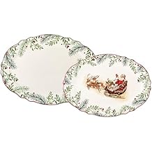 Bico Santa On The Way 16 plus 14 inch Scalloped Oval Platters Set, Set of 2, Microwave and Dishwasher Safe, for Serving Fis