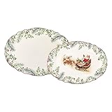 Bico Santa On The Way 16 plus 14 inch Scalloped Oval Platters Set, Set of 2, Microwave and Dishwasher Safe, for Serving Fish, Chicken, Turkey
