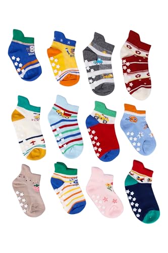 Image of NEOBABY Cotton Anti Slip Grip Socks for Kids Boys & Girls (Assorted Random Designs)