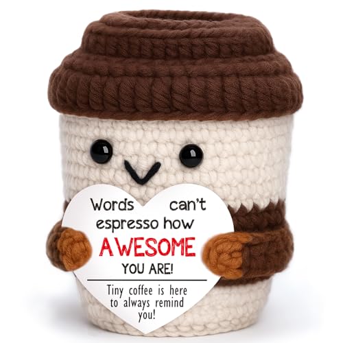 Mini Birthday Inspirational Gifts for Women Men Emotional Cheer Up Support Handmade Crochet Positive Coffee Gift for Coworkers Friend Teachers Nurses Stress Relief Mental Health Self Care Office Gift