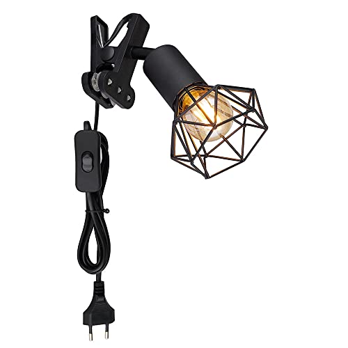 Bettleuchte klemmbar Klemmspot Industrial schwarz Leselampe mit Klemme für Bett, Käfig Diamant Form, 1x E14 Fassung, LxBxH 17x9,2x18 cm