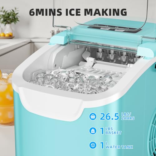 Image of Antarctic Star Countertop Ice Maker, Portable Ice Machine with Carry Handle, 26.5Lbs /24H, 2 Sizes Bullet Ice, 8Cubes in 6 Mins Office /Kitchen /Bar White