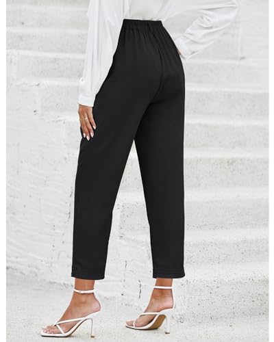 GRAPENT Capri Dress Pants for Women High Waisted Pleated Lightweight Straight Leg Elastic Wasit Crop Trousers Work Pants2