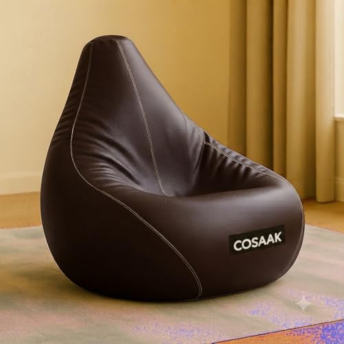 Image of XXL Teardrop Leatherette Bean Bag Chair Cover Without Beans, Livingroom, Bedroom, Garden, use for Indoor Gaming and Reading Chair, (Brown, XXL, Solid)