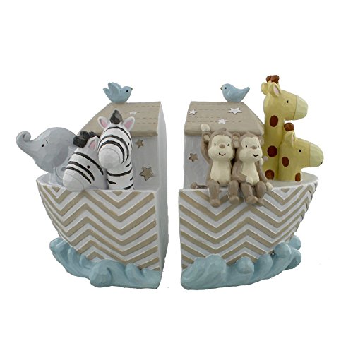 Sujetalibros de resina del arca de Noé – Animales en barco – 14 cm –...