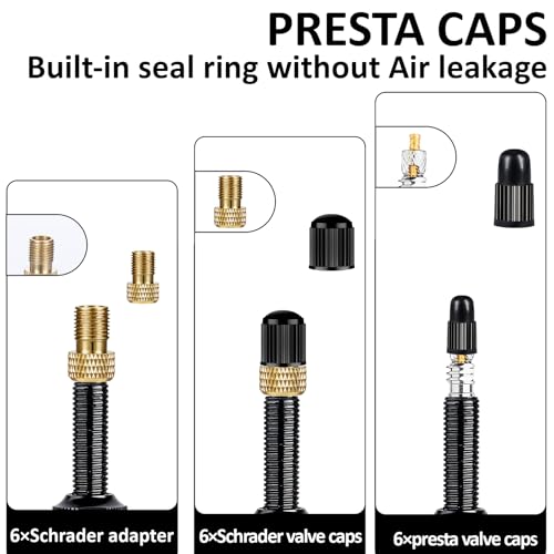 Image of 6PCS Brass Presta Valve Adapter Presta to Schrader Valve Adaptor, Inflate Tire Using Standard Pump or Air Compressor for Mountain Bikes, Road Bikes and Cars, 12Pcs Tire Caps