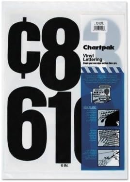 Chartpak Press-On Vinyl Numbers, Self Adhesive, Black, 6 inchh, 21/Pack