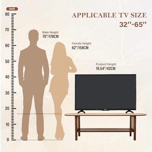 Image of Tiita Walnut Rattan TV Stand for 65-Inch TVs, 2 Open Shelves, Media Console
