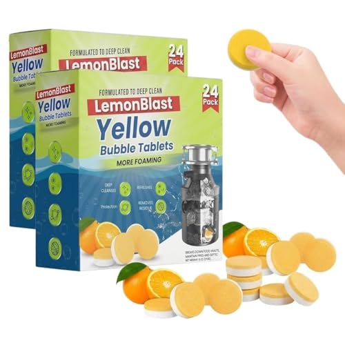 Image of Lemon Blast Yellow Bubble Tablets | Foaming Drain Cleaning Tablets for Sink, Pipes & Garbage Disposal | Citrus Fresh Formula for Odor Removal, Residue Cleaning & Smooth Drain Flow (Pack OF 2)