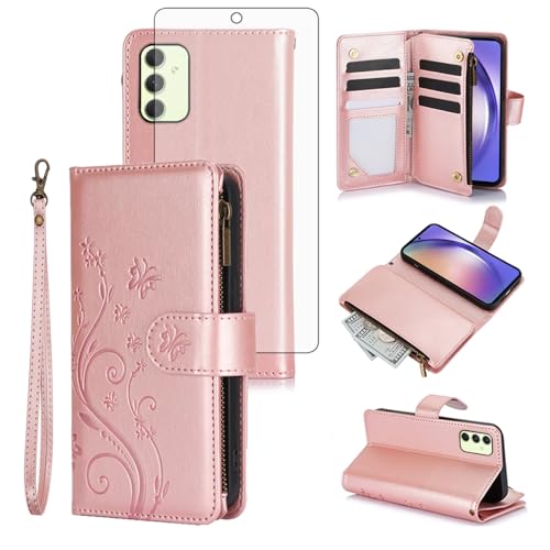 Coque Samsung Galaxy A54 5G avec vitre verre trempé étui portefeuille zippé rabat A545G