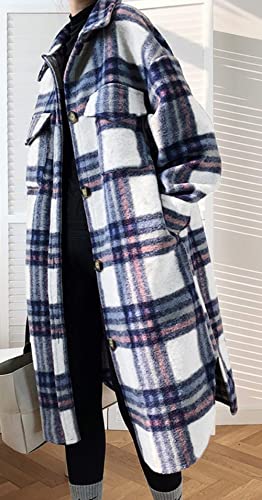 CHARTOU Women's Lightweight Spread Collar Wool Blend Plaid Midi Long Shacket Trench Coat2