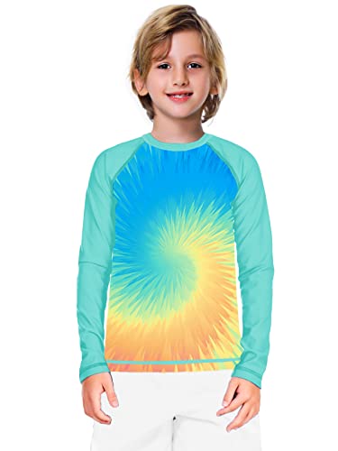 Image of Girls Long Sleeve Rash Guard Kids Sun Shirt Tie Dye Uv Protection Bright Athletic Surfing Shirts 11-12Y
