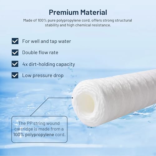 Whole House Water Filter Cartridge Replacement for Well Water, 5 Micron Water Filter 10\" x 2.5\" String Wound Sediment Water Filter Compatible with AP110, WFPFC4002, CFS110 & 10 inch RO Unit - 6 Pack