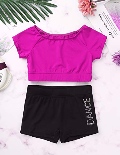 Girls 2PCS Ballet Dance Outfits Team Uniform Gymnastic Crop Top with Booty Shorts Active Sports Set4