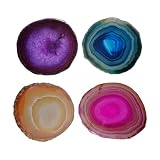 Agate Coaster for Drinks Mixed Color Crystal Coasters Set of 4 with Rubber Bumpers 3-4" for Coffee W