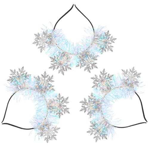 JEWEDECO Conjunto de 3 Diademas de Copos de Nieve Purpurina Plateada para Mujer y Niña, Ligeras y Llamativas, Ideales para Sesiones de Fotos Navideñas