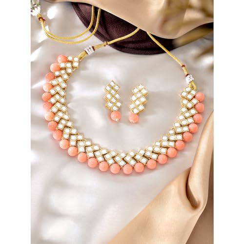 Image of Peora Kundan Faux Pearl Necklace & Jewelry Set Gift for Women