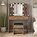 Vabches Vanity Desk with Lights,Makeup Vanity with Power Strip,Dressing Table Set with 2 Large Drawers,Vanity Mirror 3 Lighting Color Adjustable,Rustic Brown