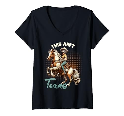 Mujer This Ain't Texas Cowgirl Horse, divertido vaquero retro western Camiseta Cuello V