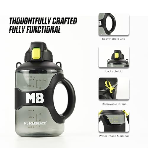 Image of MuscleBlaze Gym Gallon Water Bottle (Black, 2.2L) | Leakproof & BPA-Free | Athlete-Safe Build