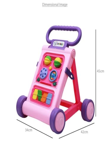 Image of JoyRide Musical Folding Baby Activity Push Walker with Flipping Doors, Turning Gears, and Spinning Panels 4 Colors, Non-Toxic Plastic, Boys Girls 9-18 Months (Pink)