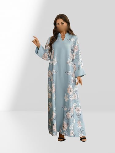 Robe arabe musulmane pour femme longue brodée perles et imprimé floral - 6