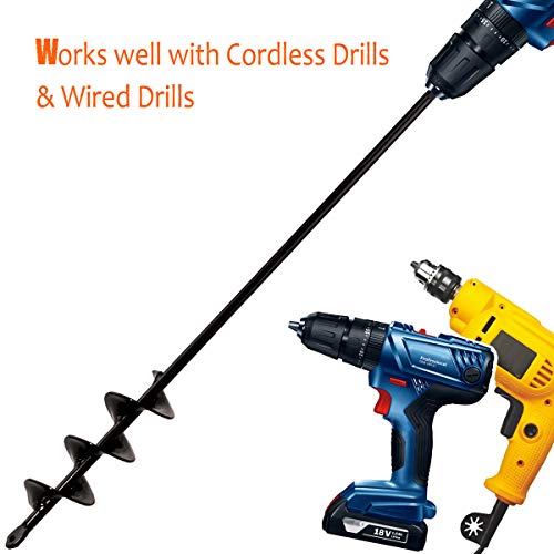 Koopi Auger Drill Bit, Garden Plant Flower Bulb Auger 2" x 18" Rapid Planter with Hex Shank for Drill, Post Hole Digger with Bonus Garden Genie Gloves