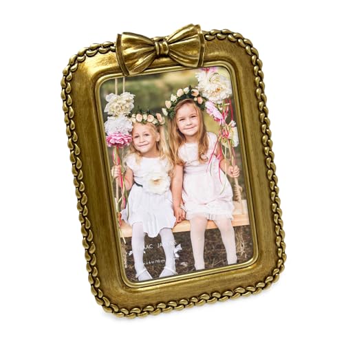 Isaac Jacobs 4x6 Gold Braided Bow Frame for Tabletop and Wall Display, Decorative Design, Tables, Bookshelves, Desks, Home Décor, Photo Gallery, Art (4x6, Gold)