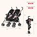Dream On Me Volgo Twin Baby Stroller, Lightweight Side-by-Side Double Umbrella Stroller with Adjustable Canopy, 5-Point Harness, Storage Basket & Travel-Friendly Fold – Pink