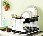 HomeWiz Large 2 Tier Plastic Dish Drying Rack | Double Deck Utensil Rack with Cutlery Holder & Drainage | 50 KG + Weight Capacity | Heavy Duty Rust-Free BPA-Free Kitchen Drying Stand | 47 x 29 x 27cm
