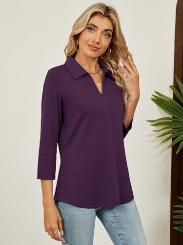 Women's 3/4 Length Sleeve V-Neck Collared Tops Summer Business Casual Work Polo Shirts Fashion Outfits 20254