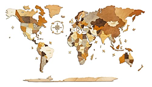 Holz Weltkarte 3D Puzzle - mit gravierter deutscher Beschriftung -...