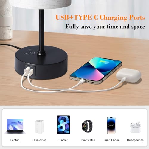 Ascher RGB Color-Changing Table Lamp - 3 Color Temperatures, Dimmable Touch Control Nightstand Light for Bedroom Decor