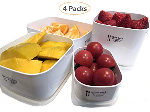4 Pack Food storage containers with Lids Microwave Freezer Safe Portable White Bento