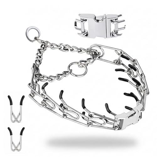 No Pull Dog Collar - 3mm (18-23 Inches) Adjustable Fit Stainless Steel Dog Training Collar Heavy Duty Quick Release Buckle for Medium & Large Dogs with 2 Extra Links
