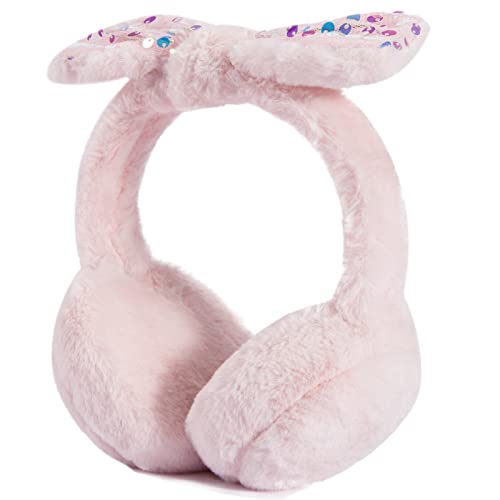 Golden Scute Cute Earmuffs For Girls, Winter Warm Foldable Muffs Fluffy Faux-Fur Ear Muffs With Removable Bow（Cat Baby Pink） #TOP3