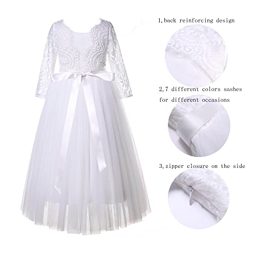 Pettigirl Girls 7 Sashes in 1 White Flower Lace Tulle Tutu Toddler Kid Wedding Party First Communion Bridesmaid Dresses3