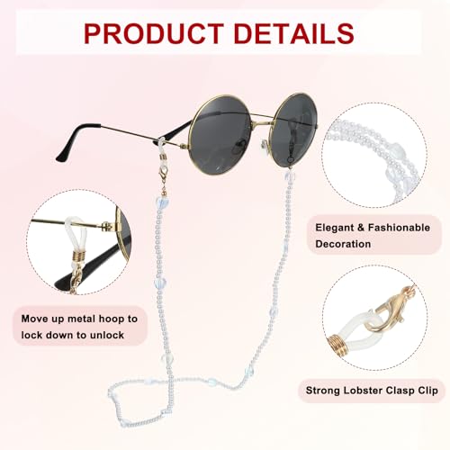 Image of uxcell Beads Eyeglass Chain, Pearl Glasses Strap Eyewear Retainer Chain Around Neck Sunglass Holder for Girls Women