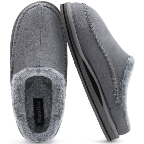 Image of KuaiLu Mens Slippers Orthopedic Arch Support Suede Fluff Plush Home Shoes | Comfortable Plantar Fasciitis Slip-on Bedroom Warm House Garden Footwear Fuzzy Clogs Slippers Indoor Outdoor Pantuflas