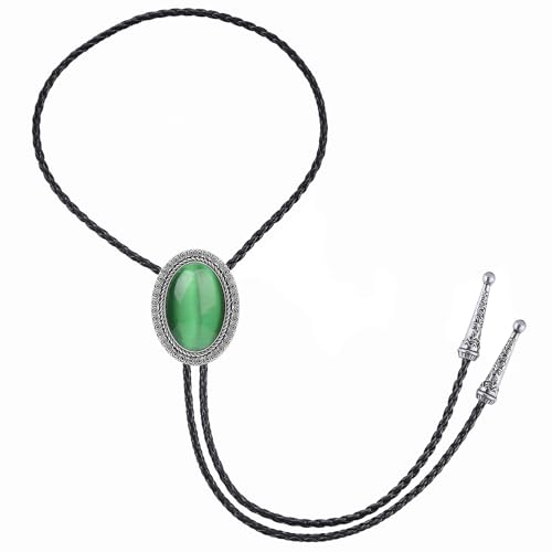 Image of Jeilwiy Bolo Tie for Men Real Stone Westwern Cowboy Ties Silver Bolos Women Leather Necktie Gift for Birthday Christmas