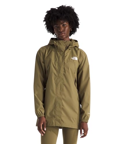 The North Face Womens Antora Rain Parka - Long Length Windproof & Waterproof Jacket Adjustable Hood Secure Zip Pockets Cedar Small